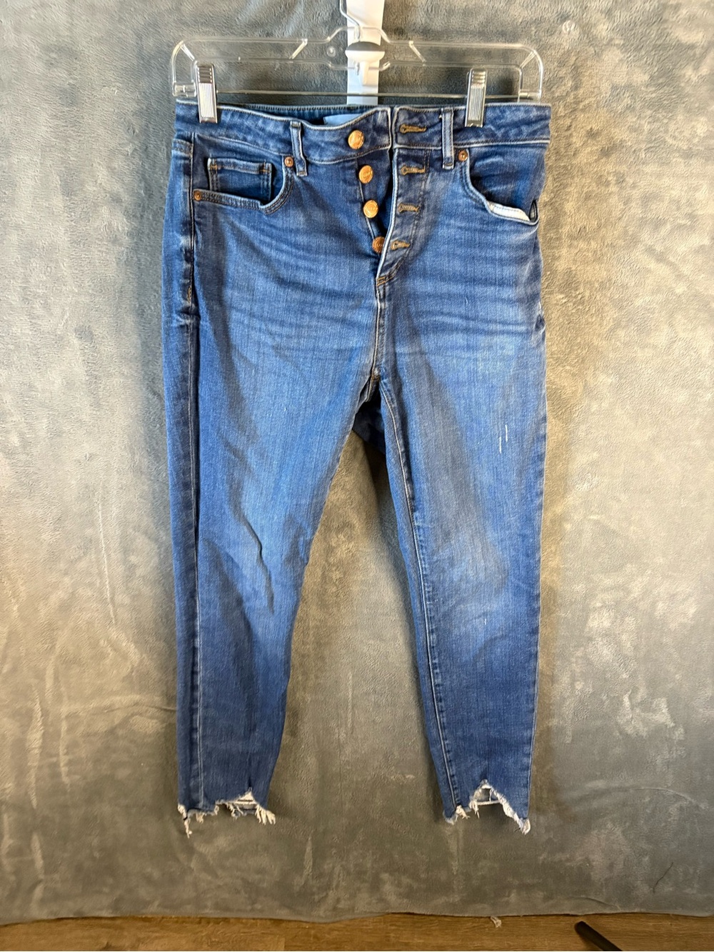 LOFT Button-Fly Cropped Distressed Jeans - Blue